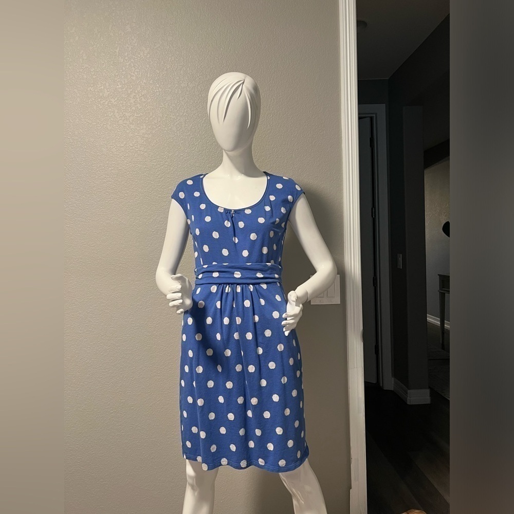Boden Margot Blue And White Polka Dot Jersey Midi Dress Size 10R